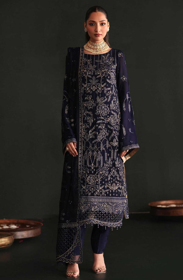 Nooresha by Emaan Adeel Embroidered Chiffon Unstitched 3 Piece Suit - D-09 Zarifa - EA25NF - Blue - Formal Collection